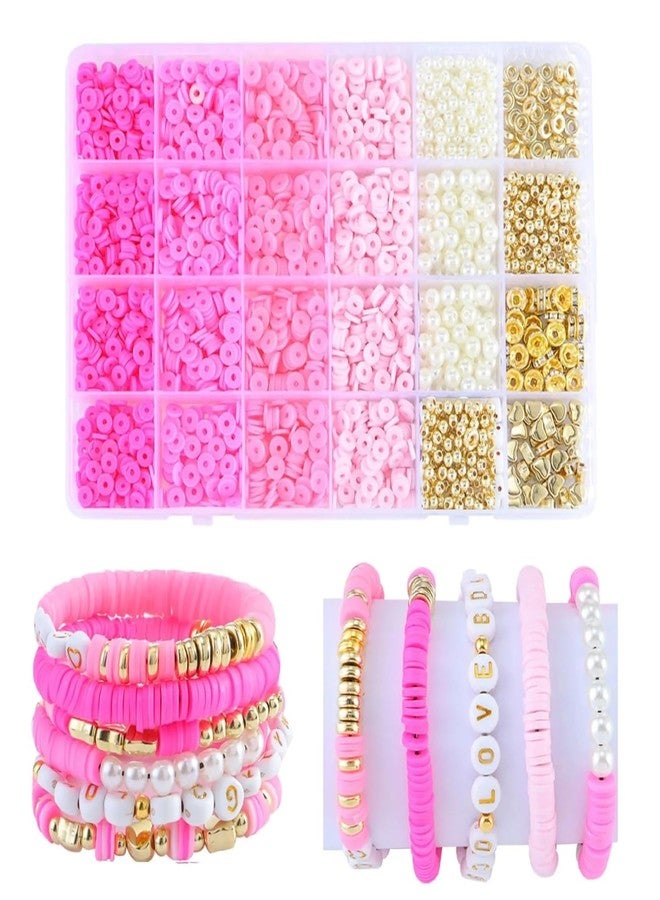 CLOUDTAB Clay Beads Bracelet Making Kit | Polymer Heishi Beads Set with Pearls & Spacers for DIY Jewelry | Friendship Bracelet Kit for Girls & Adults, Craft Kit for Bracelets, Necklaces & More [Pink] - Image 1